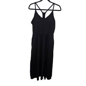 Black Sleeveless Midi Stretch Dress Strappy Back‎ & Side Slit Size L